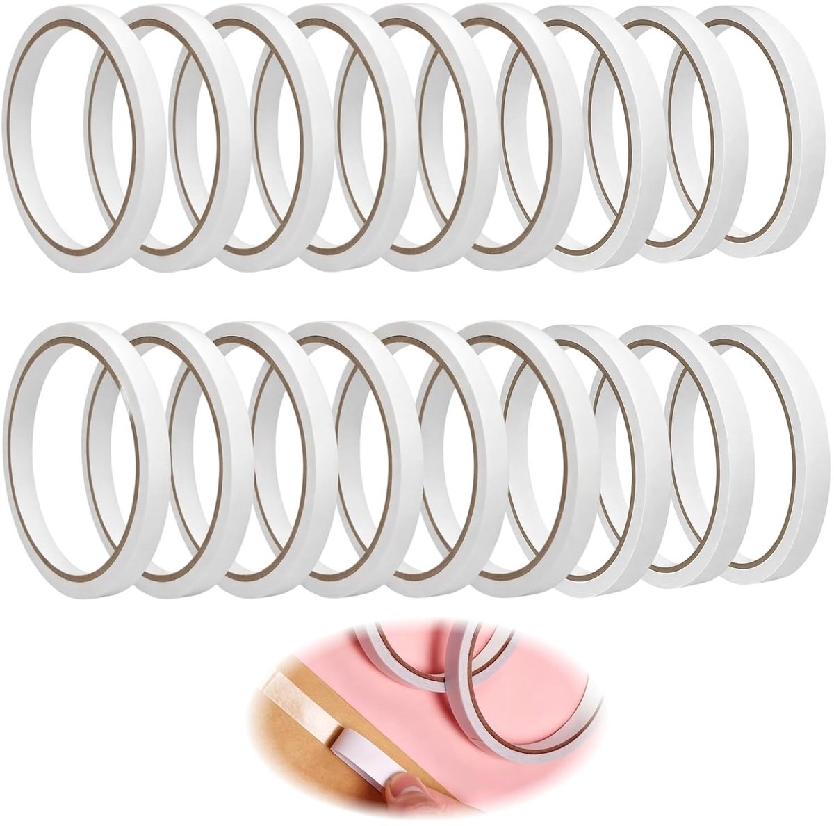 Sterk dubbelzijdig plakband 5 mm x 10 m - Perfect voor scrapbooking, foto's en geschenkverpakkingen, geschikt voor papier, hout, metaal en glas, 18 stuks