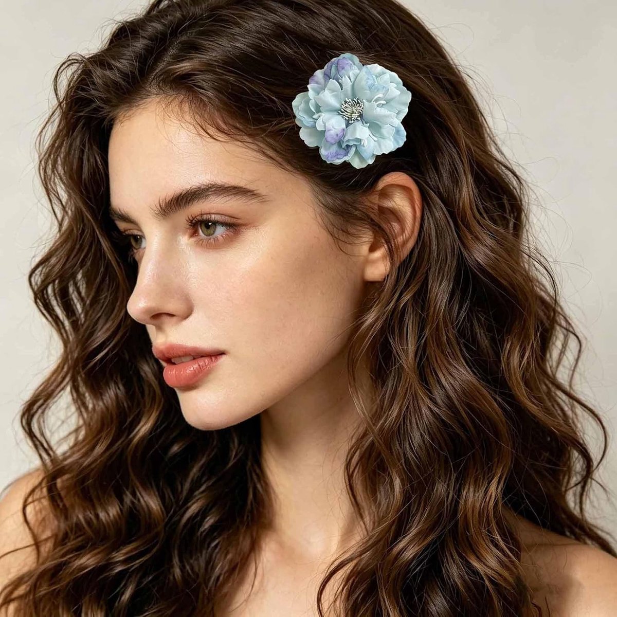 Haarspeld met pioenroos, boheemse stijl, haarspeld met blauwe camelia, pioenroos van blauwe stof, haaraccessoires met - ShopVlot