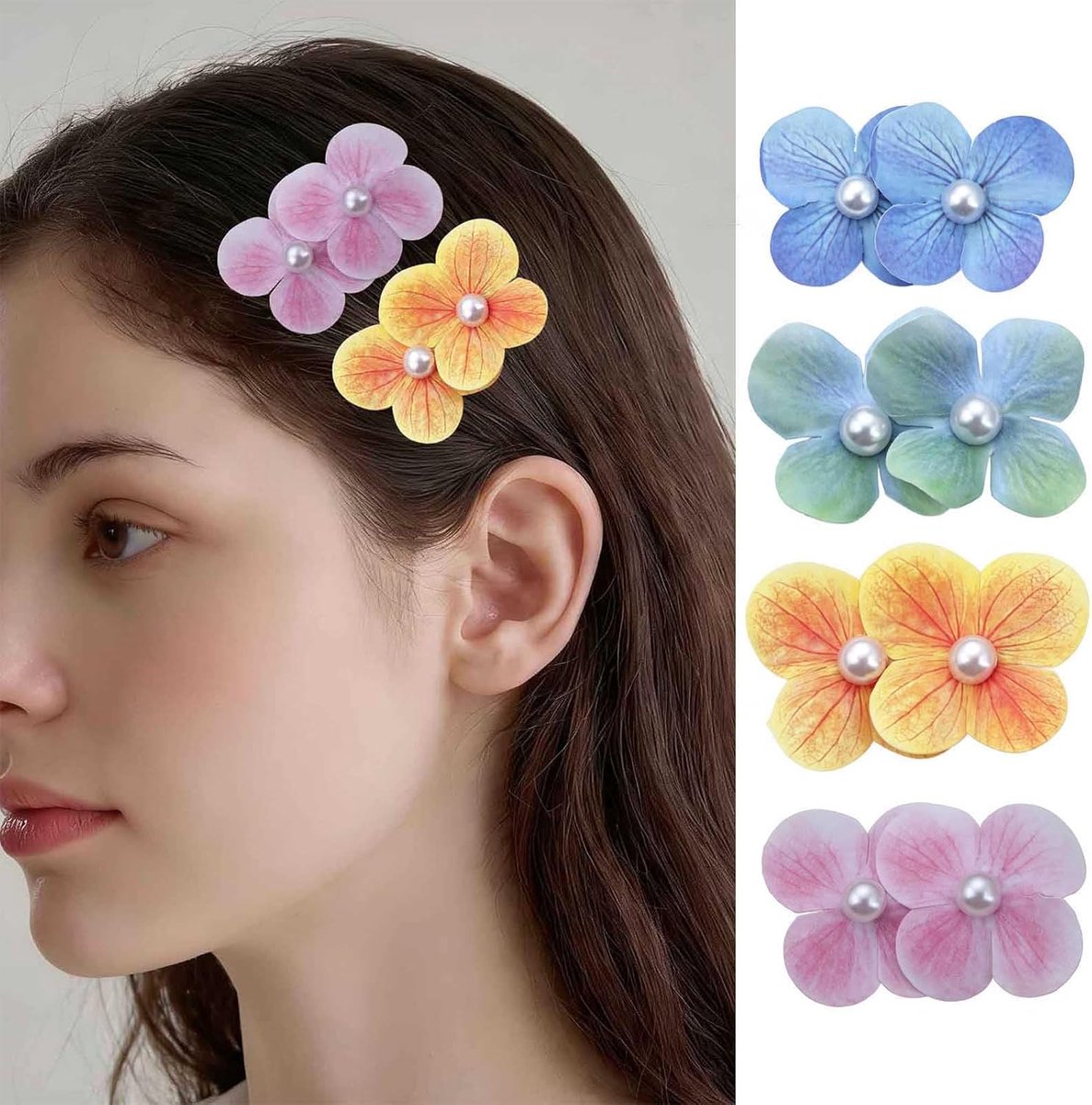 Boho-set met 4 haarspelden met parels en orchideeënbloemen, Hawaiiaanse bloemen-zijspelden - ShopVlot