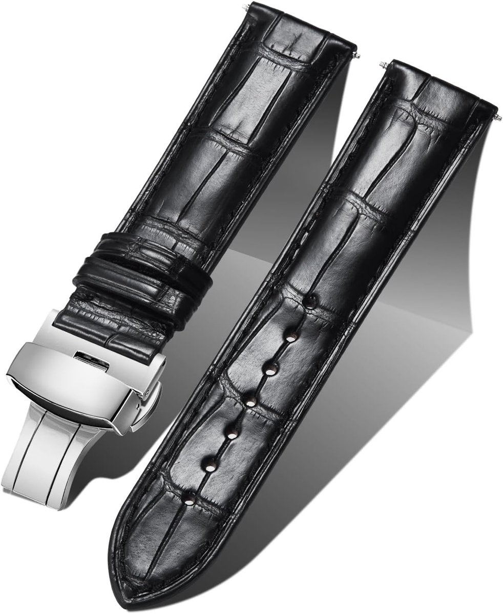 BINLUN Leather Watch Strap, Genuine Crocodile Leather Watch Band, Alligator Leather Strap for Men and Women, Quick - ShopVlot