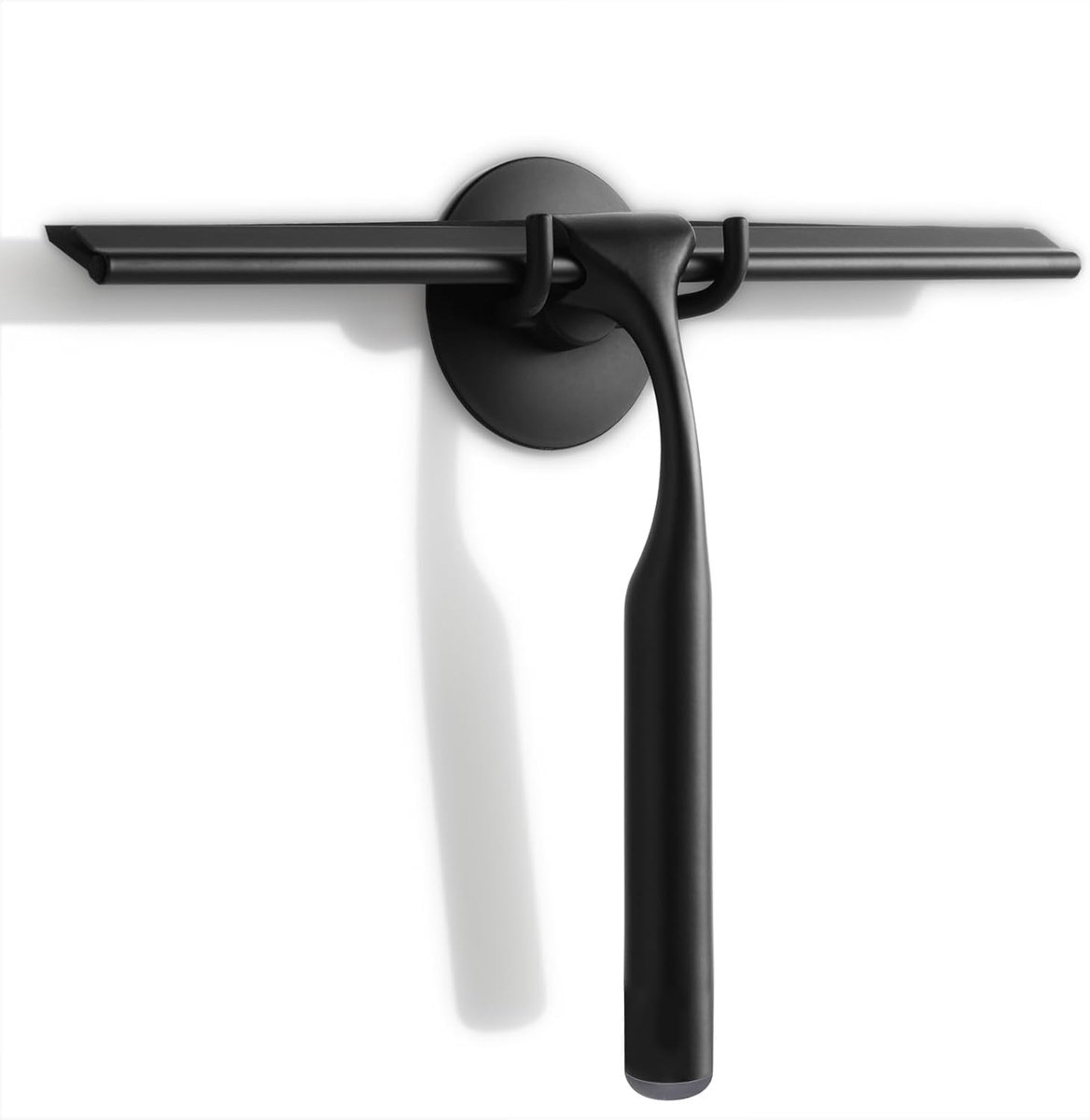10 Inch Squeegee for Shower Glass, Black Shower Disc with Adhesive Hooks Heavy Duty, Non-Slip Long Handle Replacement - ShopVlot
