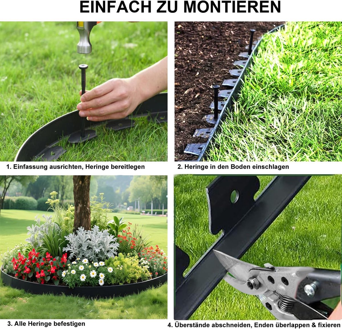 Lawn Edging, Plastic Navigable, Lawn Edging, Flower Bed Border, with 50 Ground Anchors, Length 10 m, Height 5 cm, Black - ShopVlot