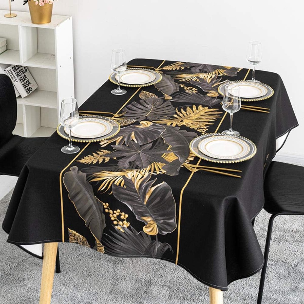 Tablecloth black gold simple Nordic cotton linen waterproof and oiltight disposable desk cloth - ShopVlot