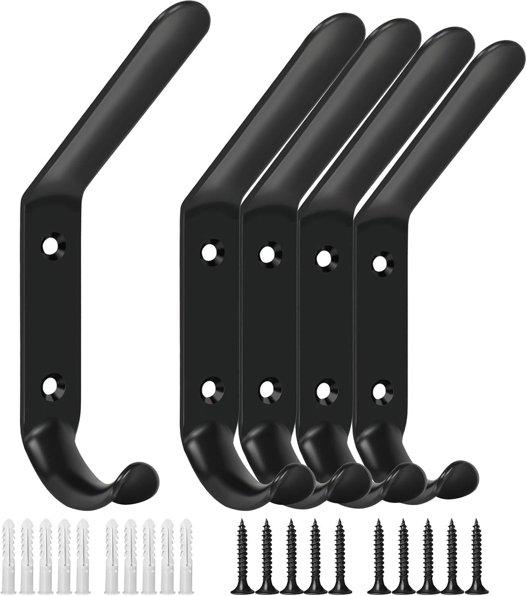 L&lonpa 5 stuks kapstokhaken om op te hangen met schroeven, zware moderne dubbele prong wandhaken zwart metalen - ShopVlot