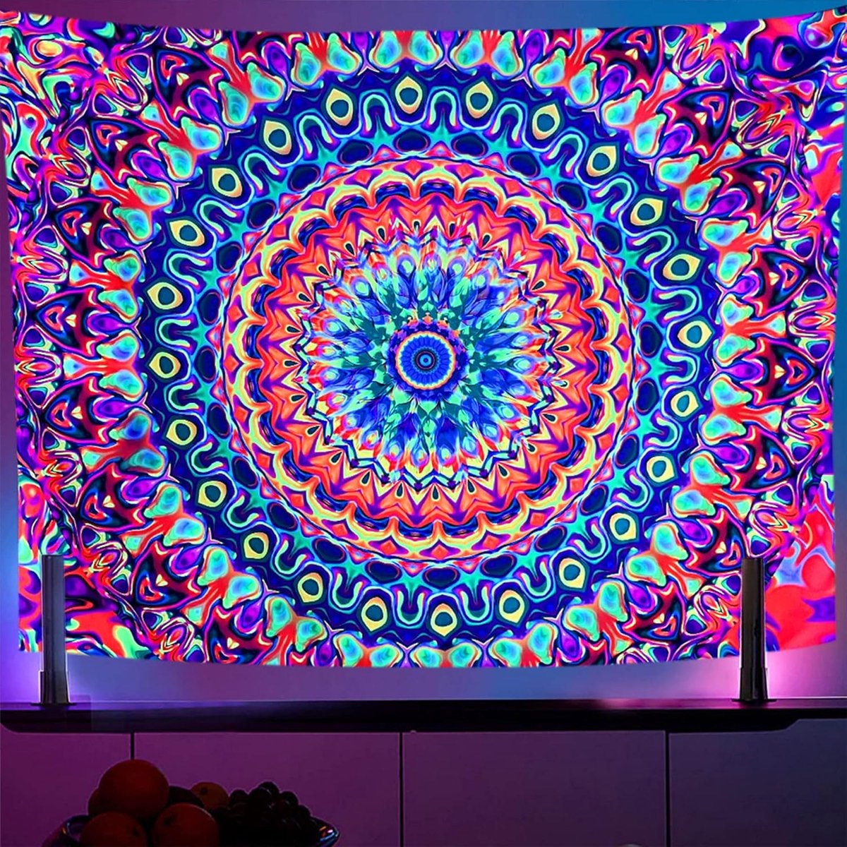 OSVINO Blacklight Colorful Tapestry Mandala 180x230cm Kaleidoscopic Trippy Room Decoration Black Light Poster Bohemian - ShopVlot