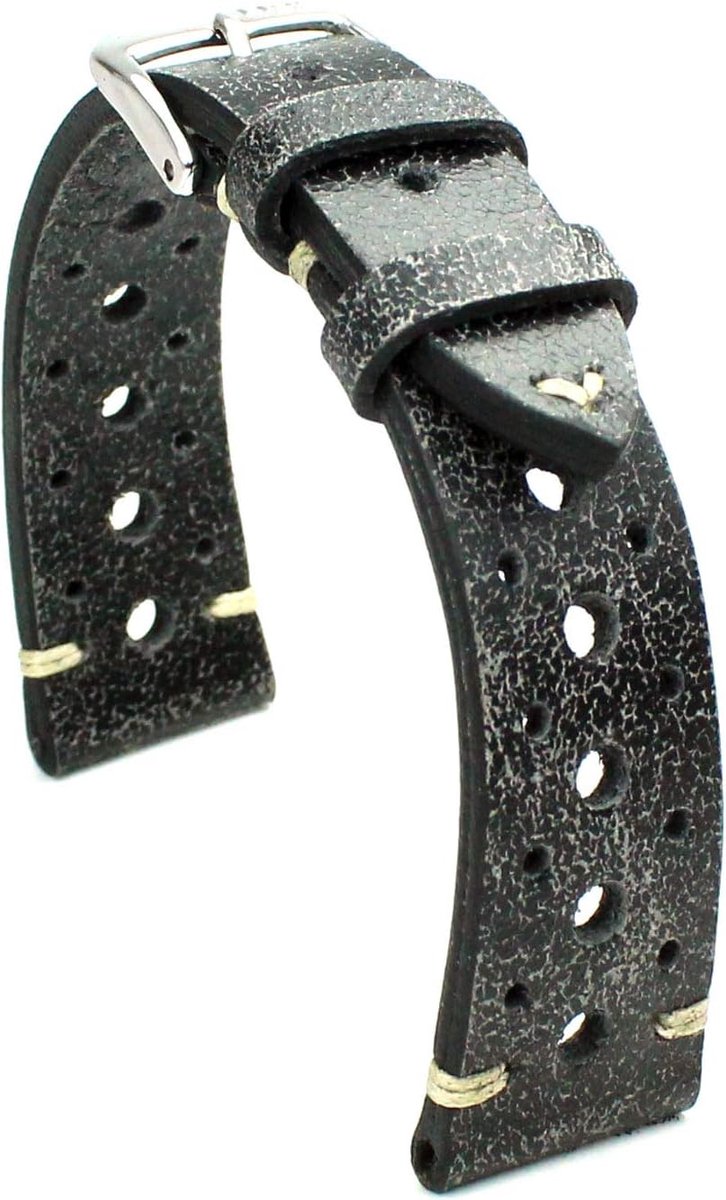 Sulla Sagittarius Rallye 20mm/16mm Vintage Cowhide Leather Watch Strap Handmade Rios1931 Scratched Black, 20mm - ShopVlot