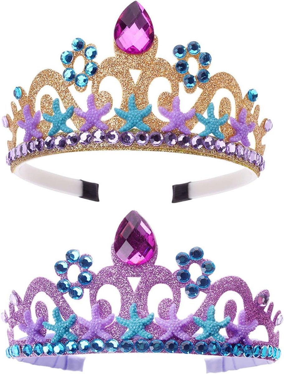 2-Piece Sequin Hair Band Girls Hair Bands Kids Hair Band Sequin Synthetic Crown Mermaid Rhinestone Kids Carnival Fancy - ShopVlot