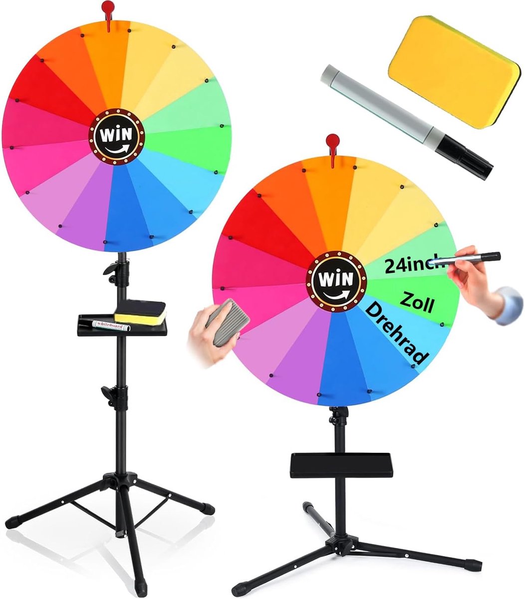 61 cm Spinning Price Wheel, 14 Colours, Rotating Scribble Game with Erasable, Adjustable from 94 cm - ShopVlot