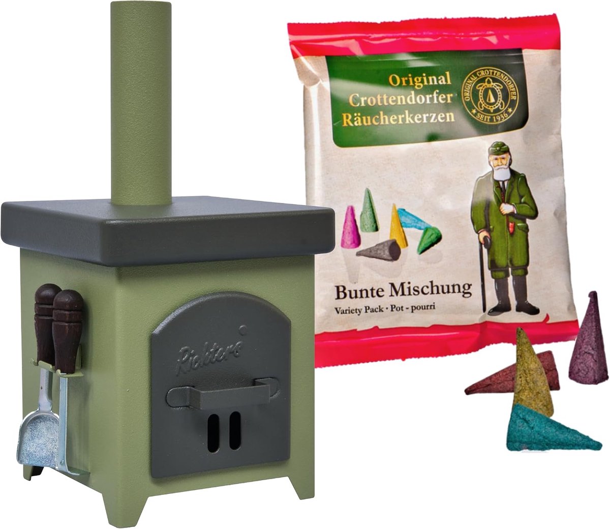Crottendorfer Smoke candle stove hut oven - made of tin - colour: anthracite / green - ShopVlot