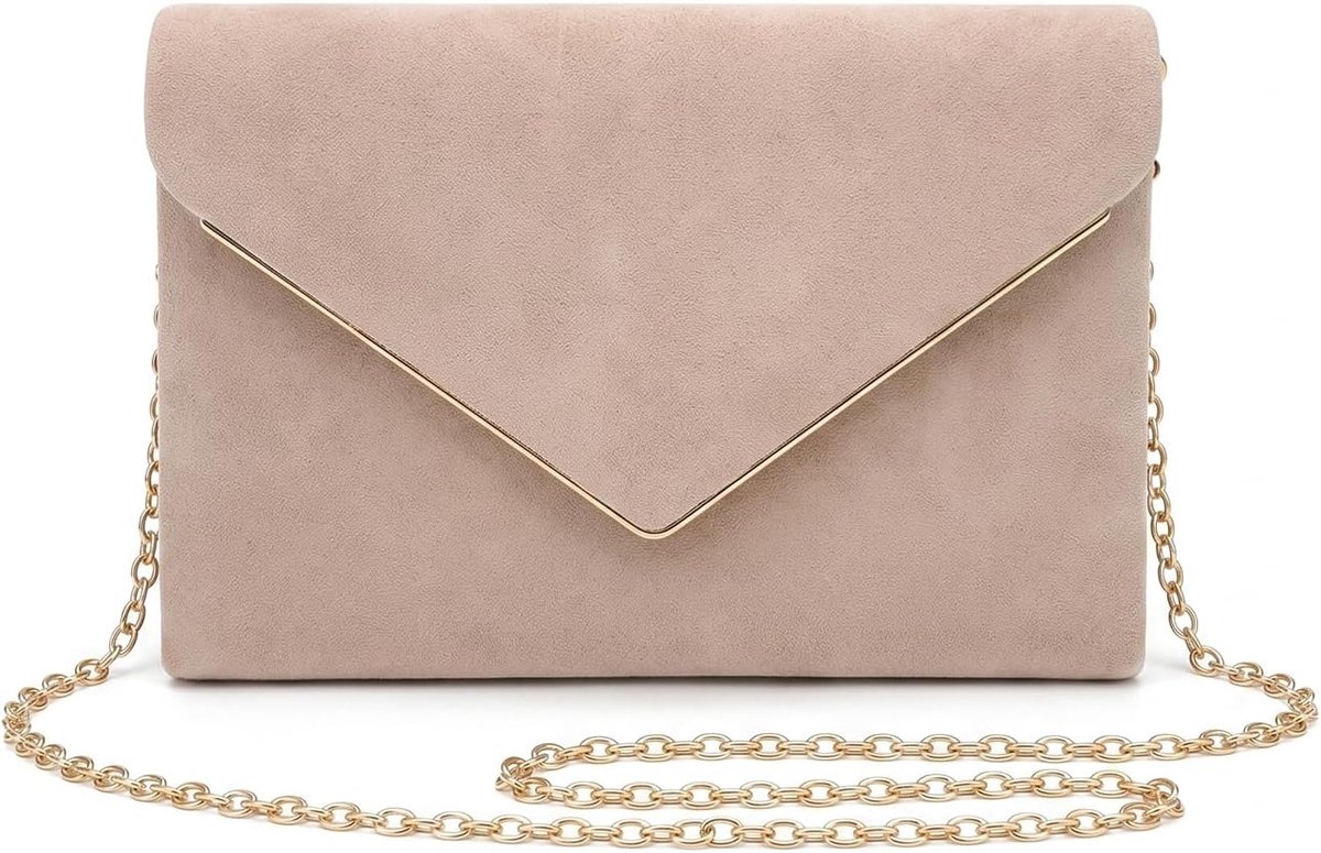 OMJMYY Clutch dames enveloptas met ketting fluweel beige - Elegante avondtas, crossbody schoudertas, onderarmtas, voor - ShopVlot