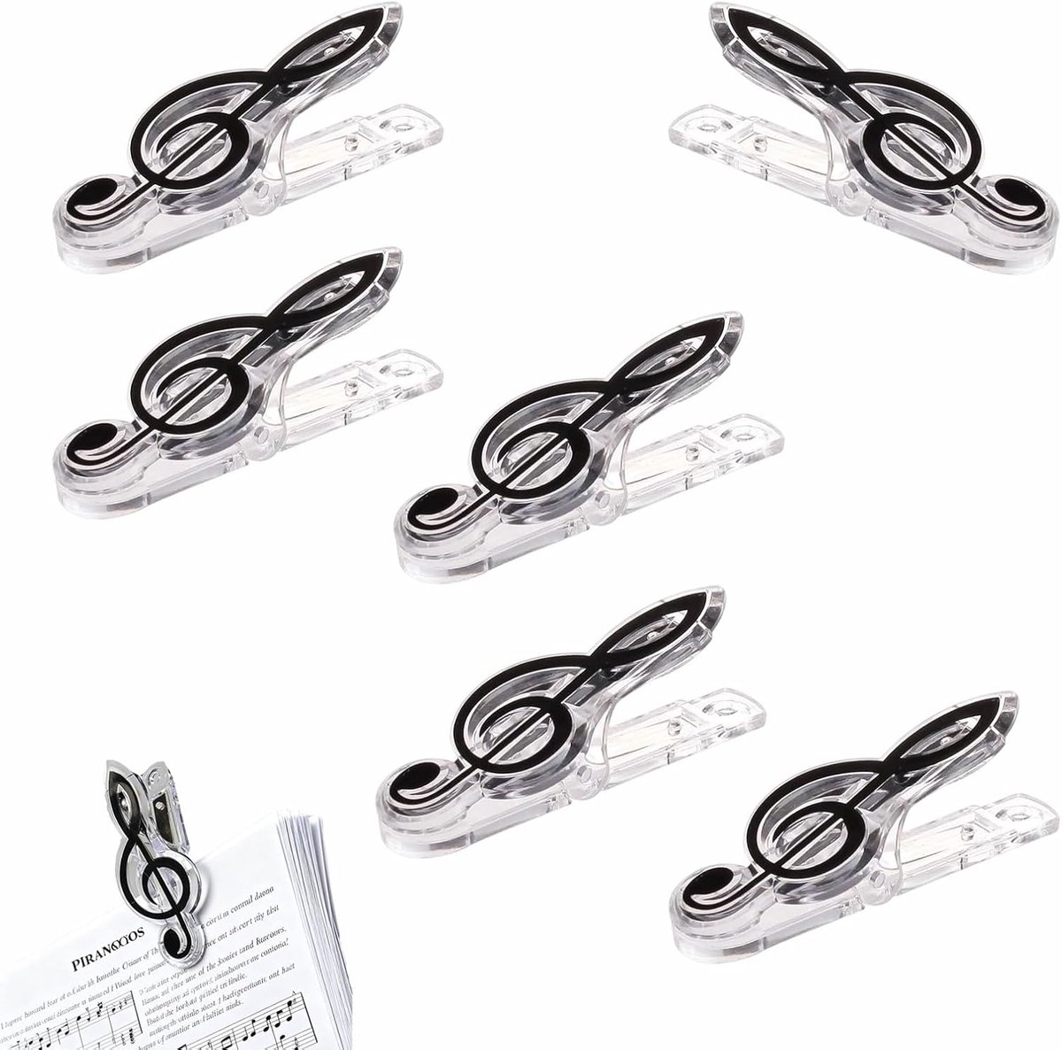6 Pcs Music Clips, Music Clip, Plastic, Musical Notes, Book, Clips for Notes, Sheet Pages, Folder, Black - ShopVlot