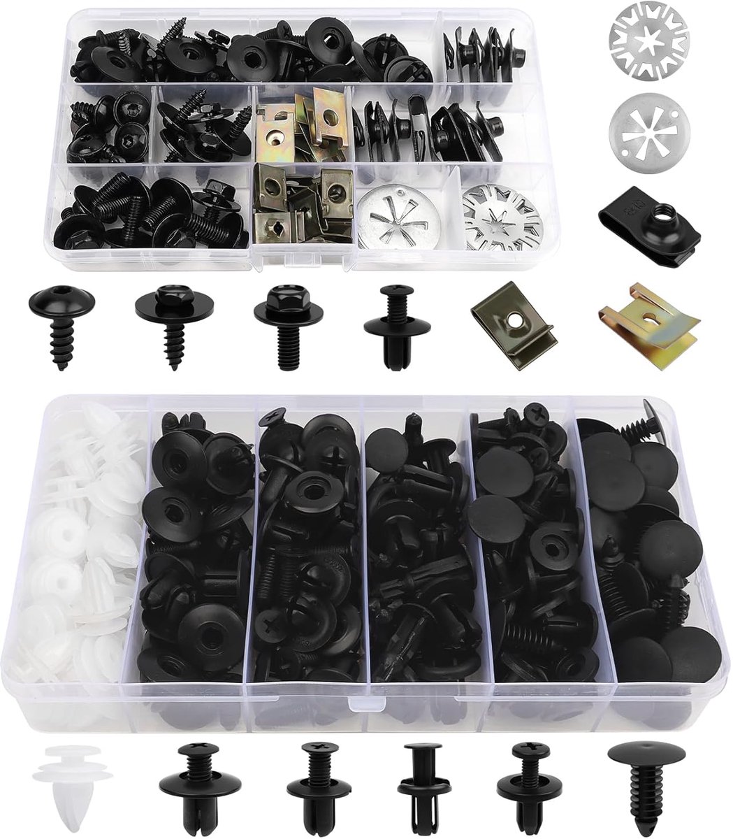 220pcs body screws clips set with storage box - Metal U type fixing clips easy to mount plate nut screw kit for bumper - ShopVlot