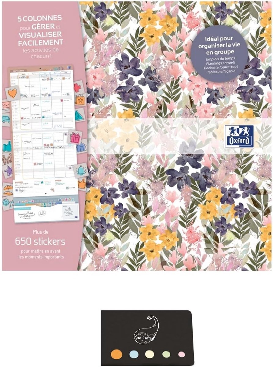 Family calendar set 16 months September 2020 December 2021 incl. sticker + 1 ruler bookmark wood flower - ShopVlot