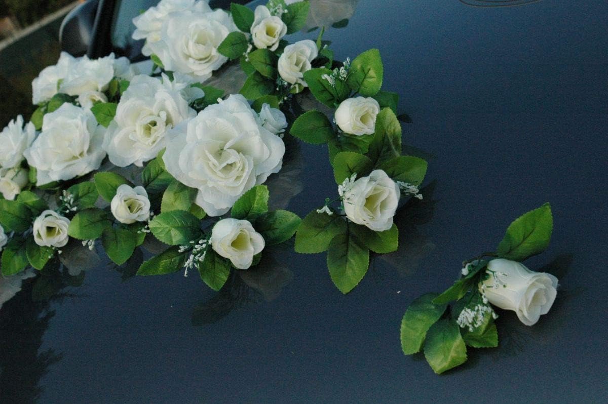 Dream Jewelry Car Jewelry Wedding Couple Roses Decoration Ratan Garland Wedding (White) - ShopVlot