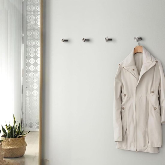 0XBIT Coat Hooks, 4 Pcs Silver Wall Hooks, Stainless Steel Home Hooks Hook Hooks Towel Hooks for Bathroom Bedroom - ShopVlot — afbeelding 4
