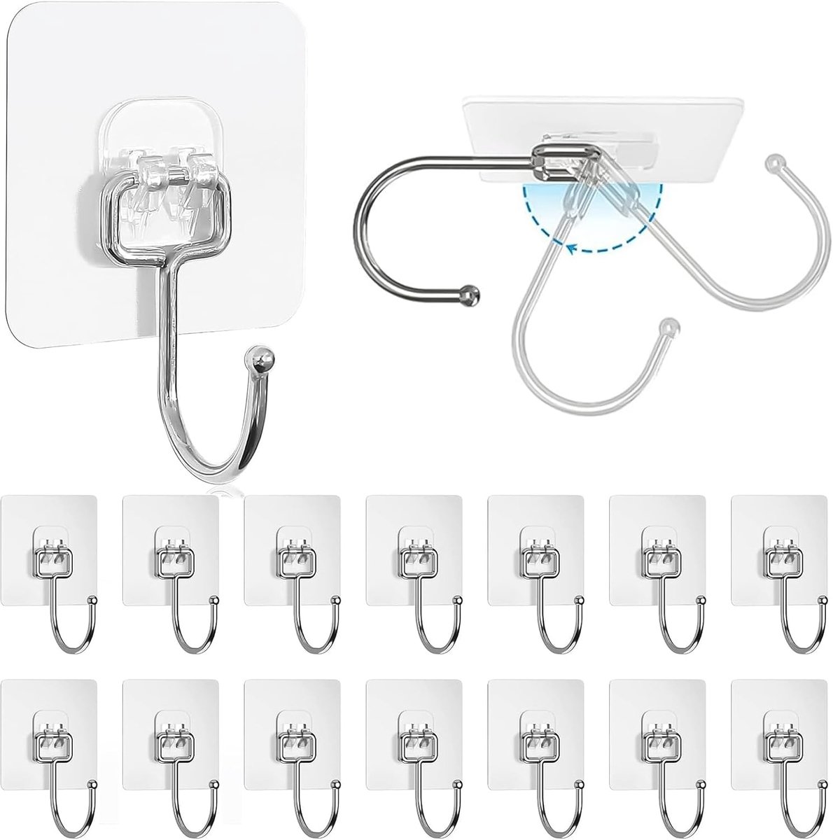 Adhesive Hooks, Wall Hooks, 22 Pound Adhesive Hooks, Extra Strong (16) - ShopVlot
