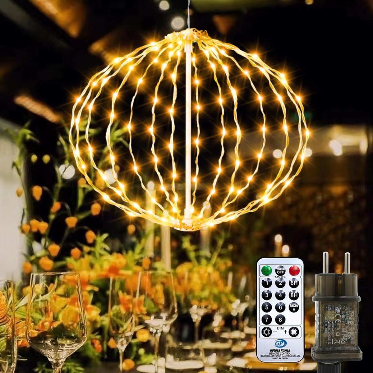124 LED Outdoor Christmas Lights with Timer Remote Control 8 Modes IP44 Ball for Garden, Balcony, Patio, Party, Warm - ShopVlot