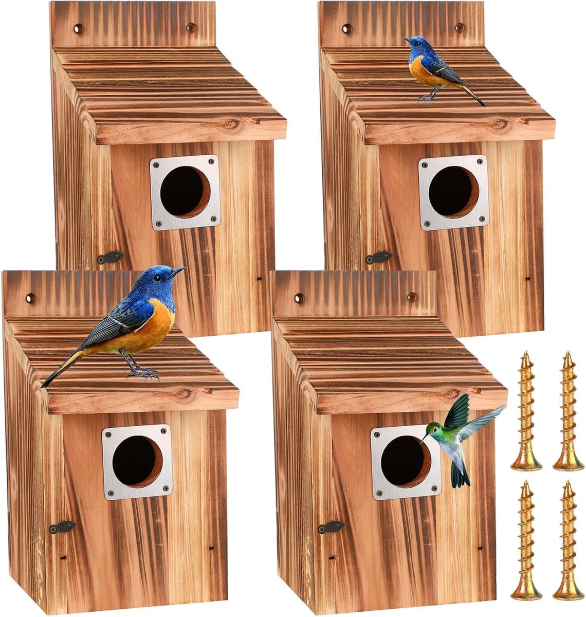 4pcs Outdoor Bird House Bird Houses with Metal Guards, Safety Locks, Fly Slots and Ventilation, Entrance 3.8cm - ShopVlot