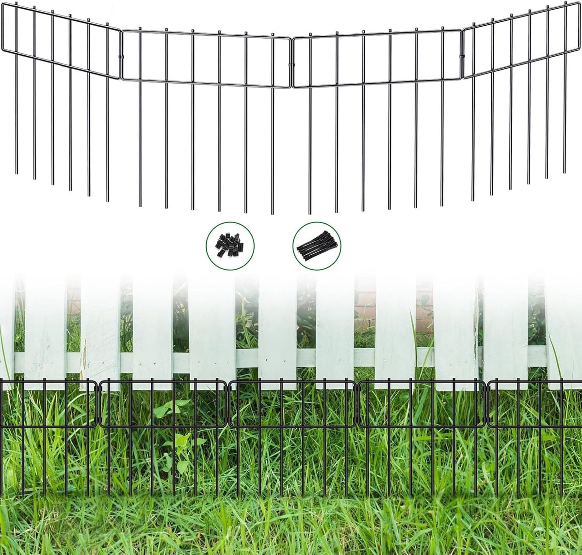 Decorative Garden Fence, Pack of 25, 8.2 m (L) x 43 cm (H), Mortise Fence, Metal No Digging, Dog Rabbit Blocker - ShopVlot