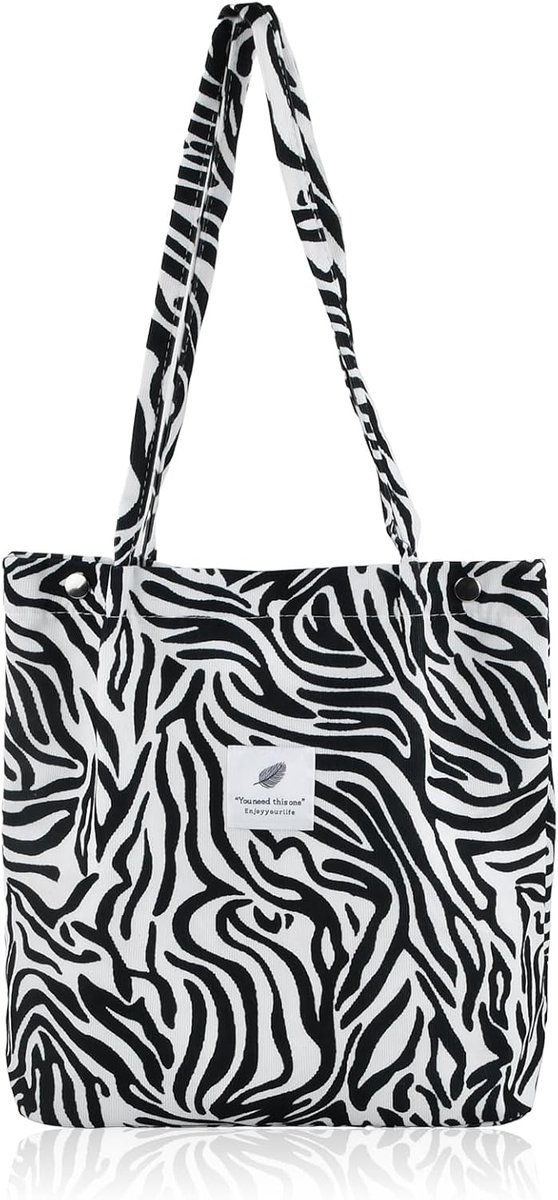 Fluwelen geribbelde schoudertas, casual luipaardschoudertas, modieuze zebratas, shopper voor dames, grote capaciteit - ShopVlot