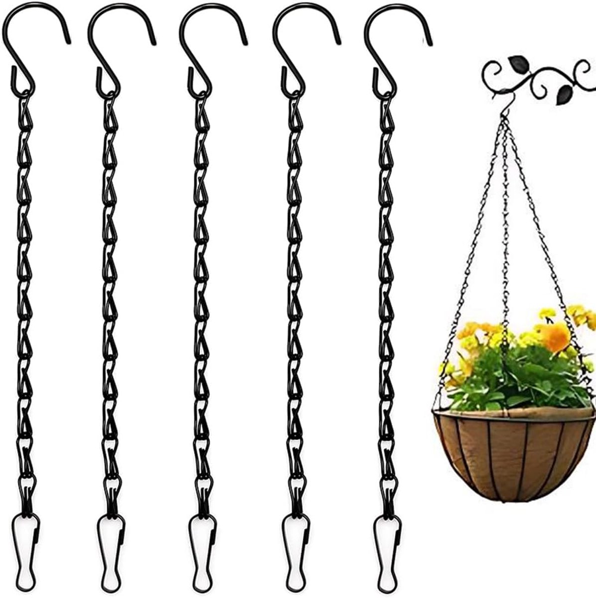 Chain for Hanging Flower Pots, 5 Pcs Metal Flower Pot Hanger, Rustproof Pendant for Plants, Bird Feeder Dispenser - ShopVlot