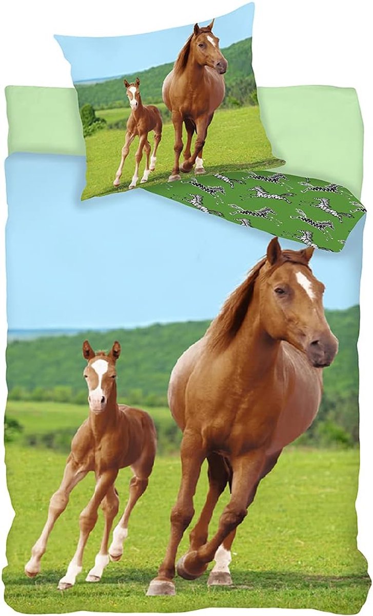 Bed linen set horse, duvet cover 140 x 200 cm, pillowcase 65 x 65 cm, 100% cotton. - ShopVlot