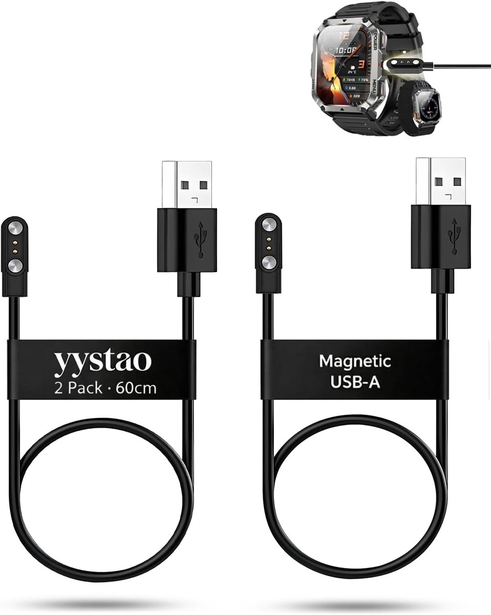 2 stuks oplaadkabels voor Blackview W70Pro Smartwatch 2,01 inch, stabiele magnetische USB-A vervangende oplaadkabel - ShopVlot