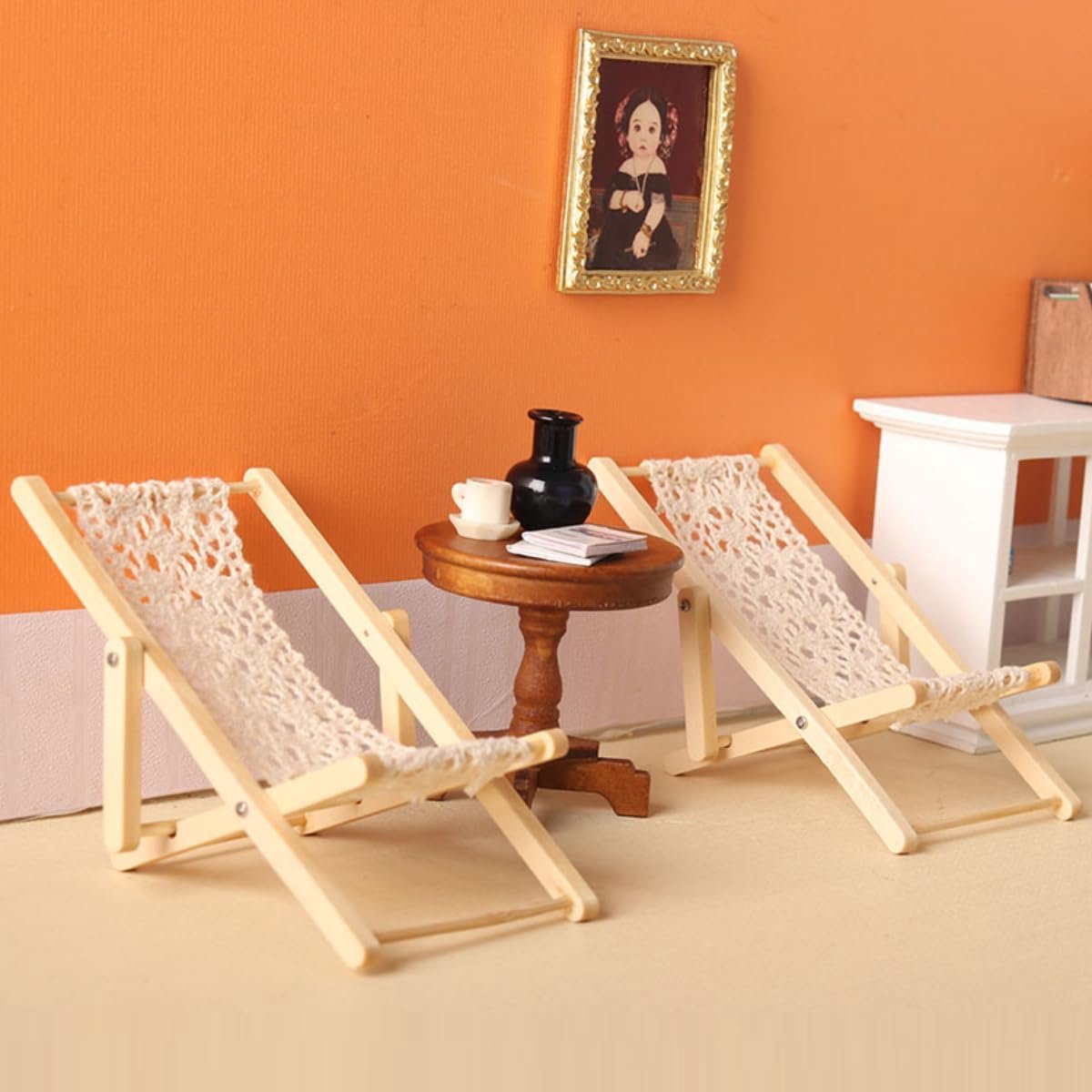 Miniature leisure chair 2 Sück miniature lounger knitted lounge chair mini sleeping chair chairs 1:12 dollhouse scene - ShopVlot
