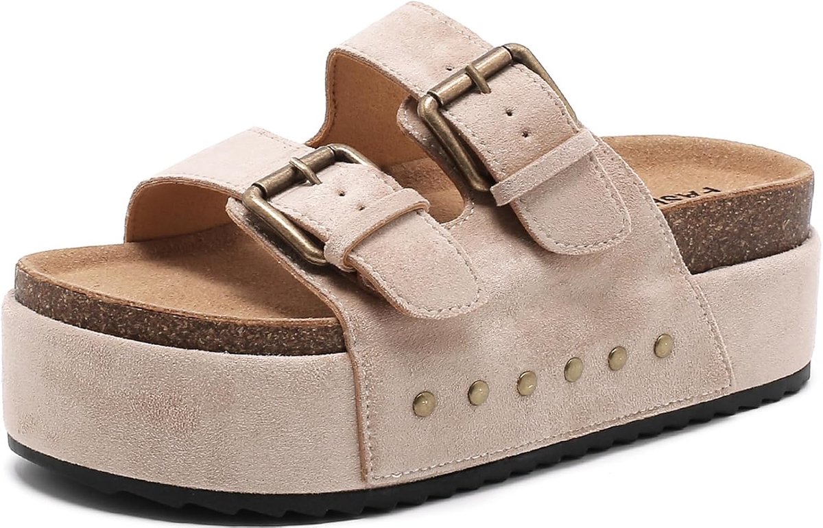 Women's Sandals with Adjustable Strap, Comfortable Clogs for Summer, Cork Platform Sandals for Beach and Leisure - ShopVlot