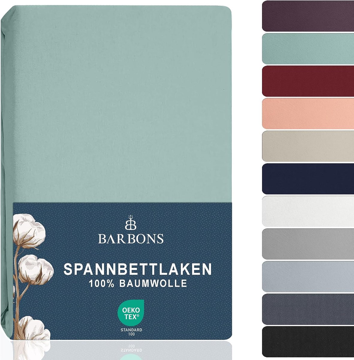 BARBONS Fitted Sheet 200x200 cm 100% Cotton - Bed Sheets, Sheet, Oeko-Tex Certified, Jersey for Boxspring and Mattress - ShopVlot