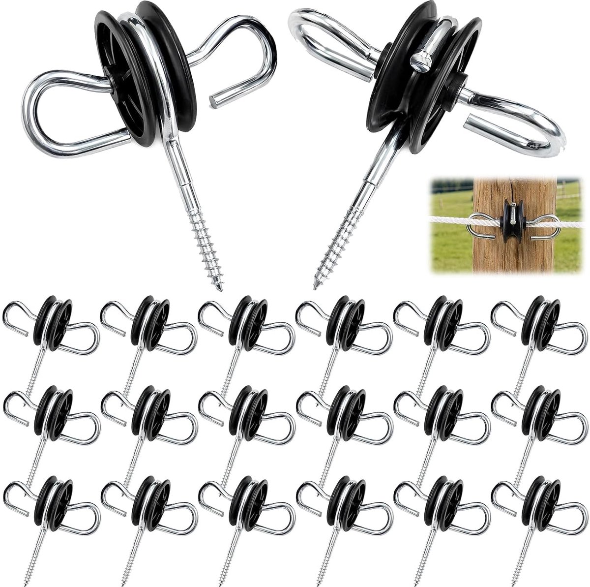 20 stuks ringisolator dubbele haken: weihek isolatoren, palen houten isolator, dubbele haak poortgreep isolatoren - ShopVlot