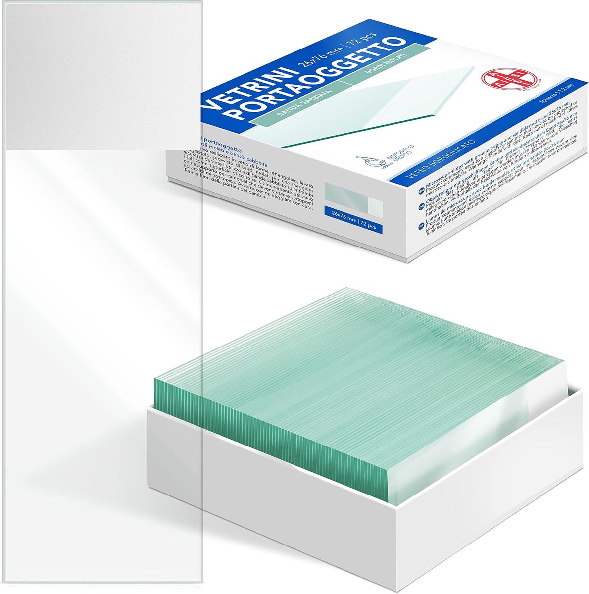 AIESI® Slides with ground edges and sandblasted band on both sides dimensions 26x76mm (Pack of 72 pieces) - ShopVlot