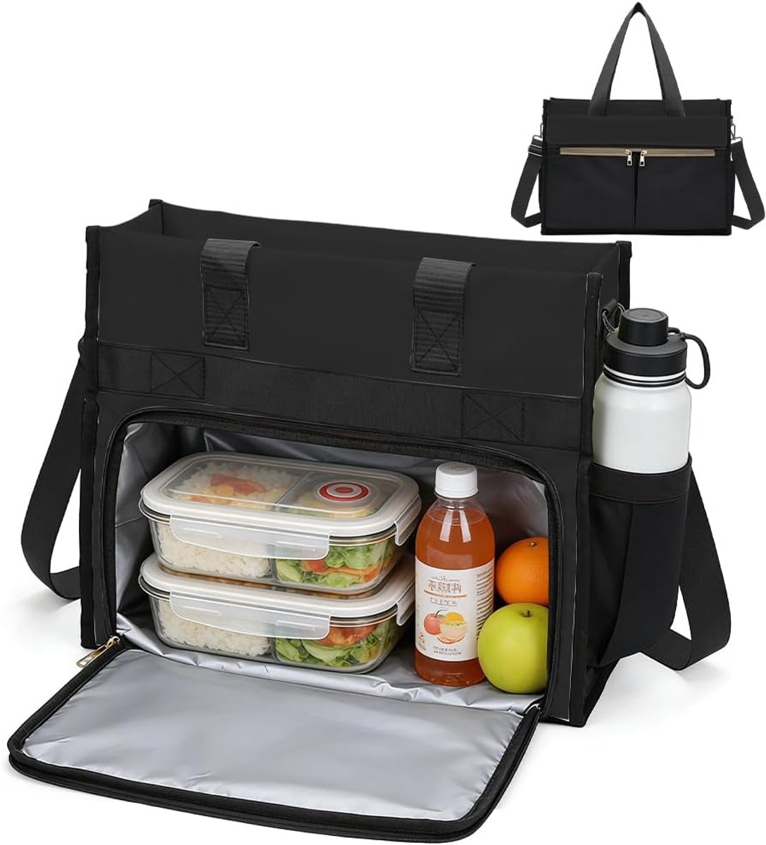 Lunchtas voor dames, lunchtas met koelvak, 15,6 inch laptoptas met geïsoleerd lunchvak, aktetas, waterdicht - ShopVlot