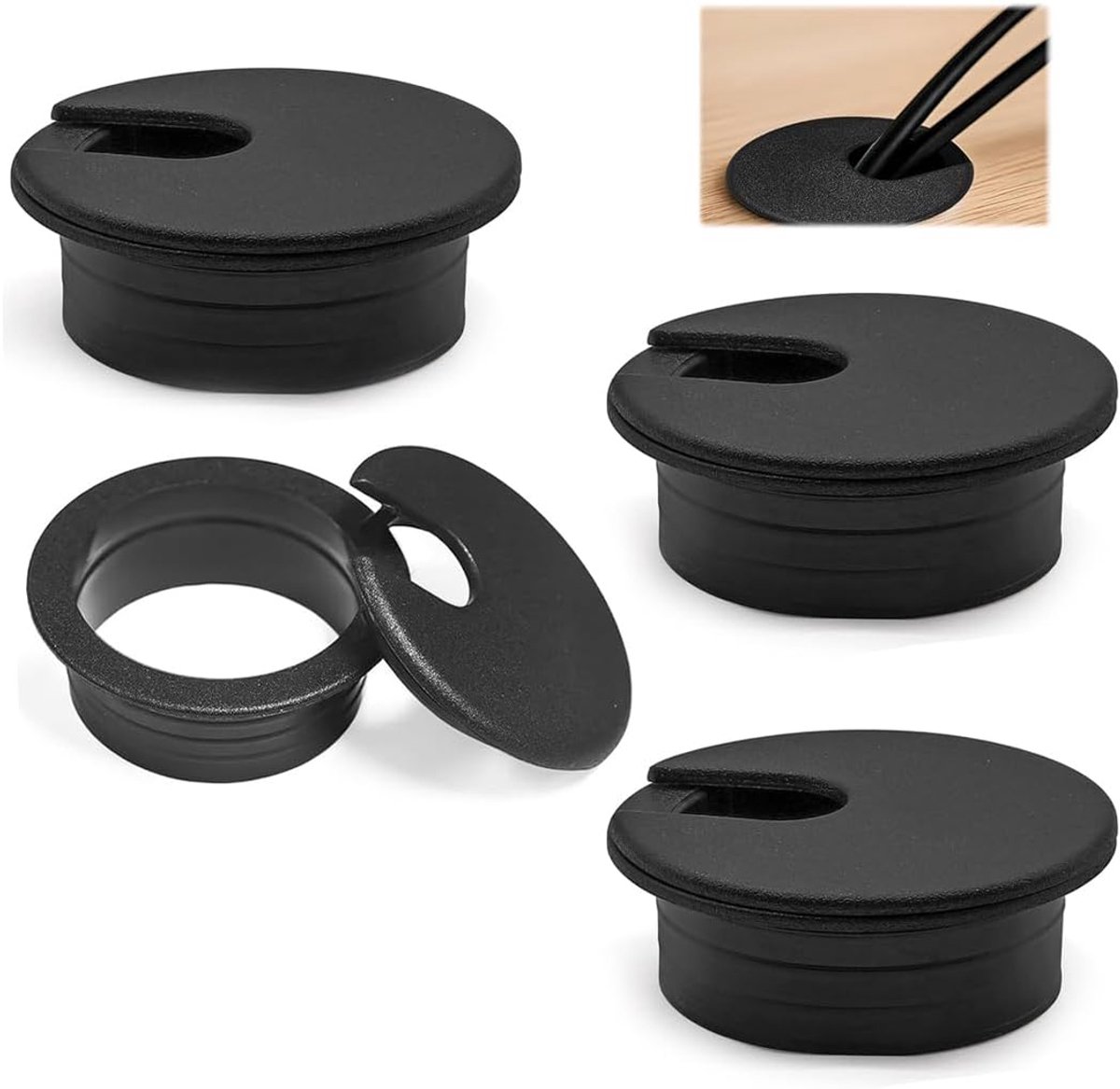 4 Piece Black Plastic Cable Management Boxes for Desktop - 35mm Cable Organizer for Home, Computer, TV - Wire Lock - ShopVlot