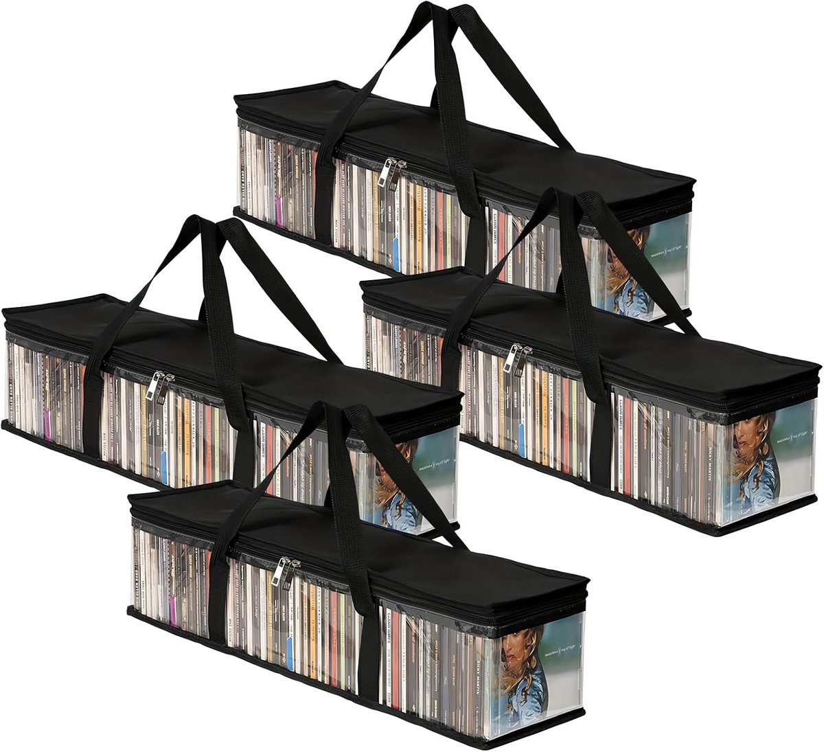 4 Pcs Transparent Storage Bags for DVDs, Portable CD Holder, Water Resistant Carrying Case with Handles, PVC Storage - ShopVlot