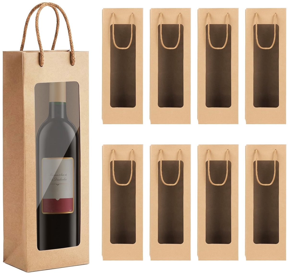 Solidchoice - Set van 10 Kraft Cadeauzakjes voor Wijnflessen