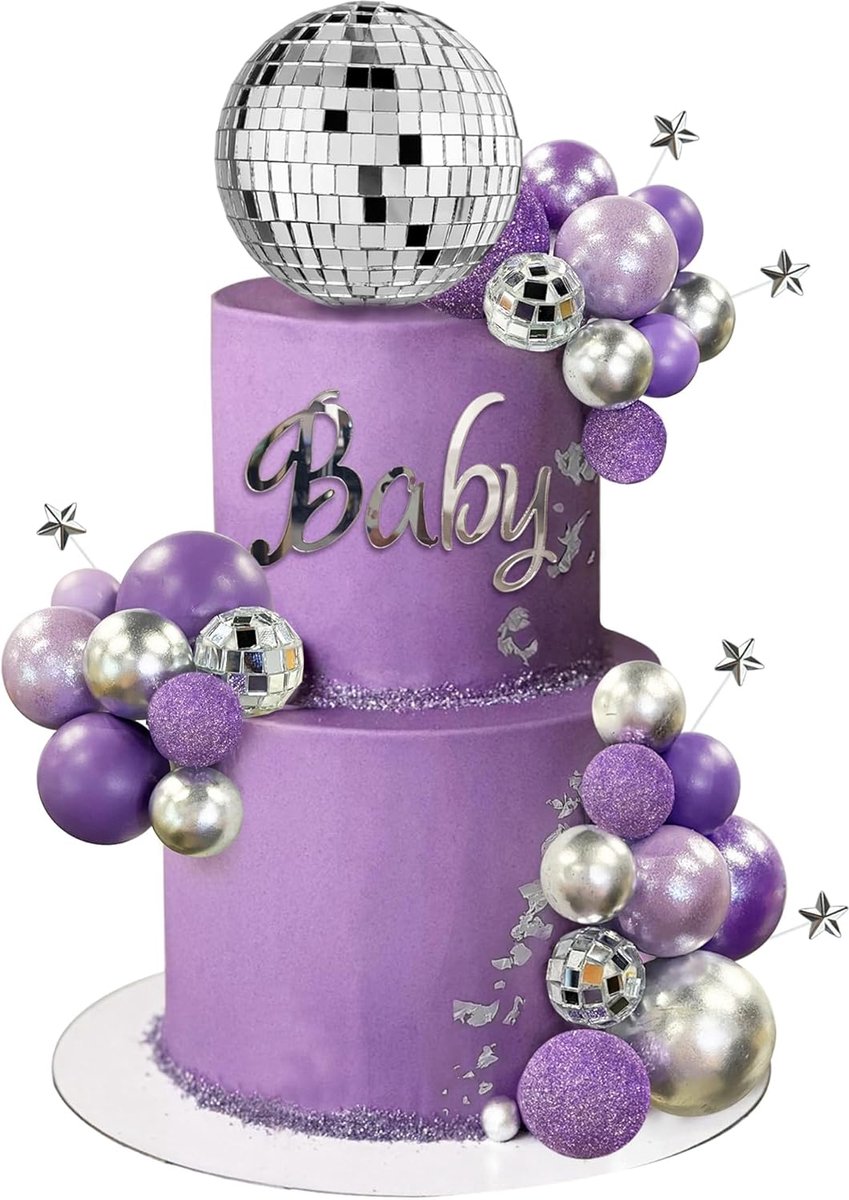 Decoratieve ballen voor taartdecoratie - paarse en zilveren ballen - 32 stuks voor verjaardagstaarten - ShopVlot