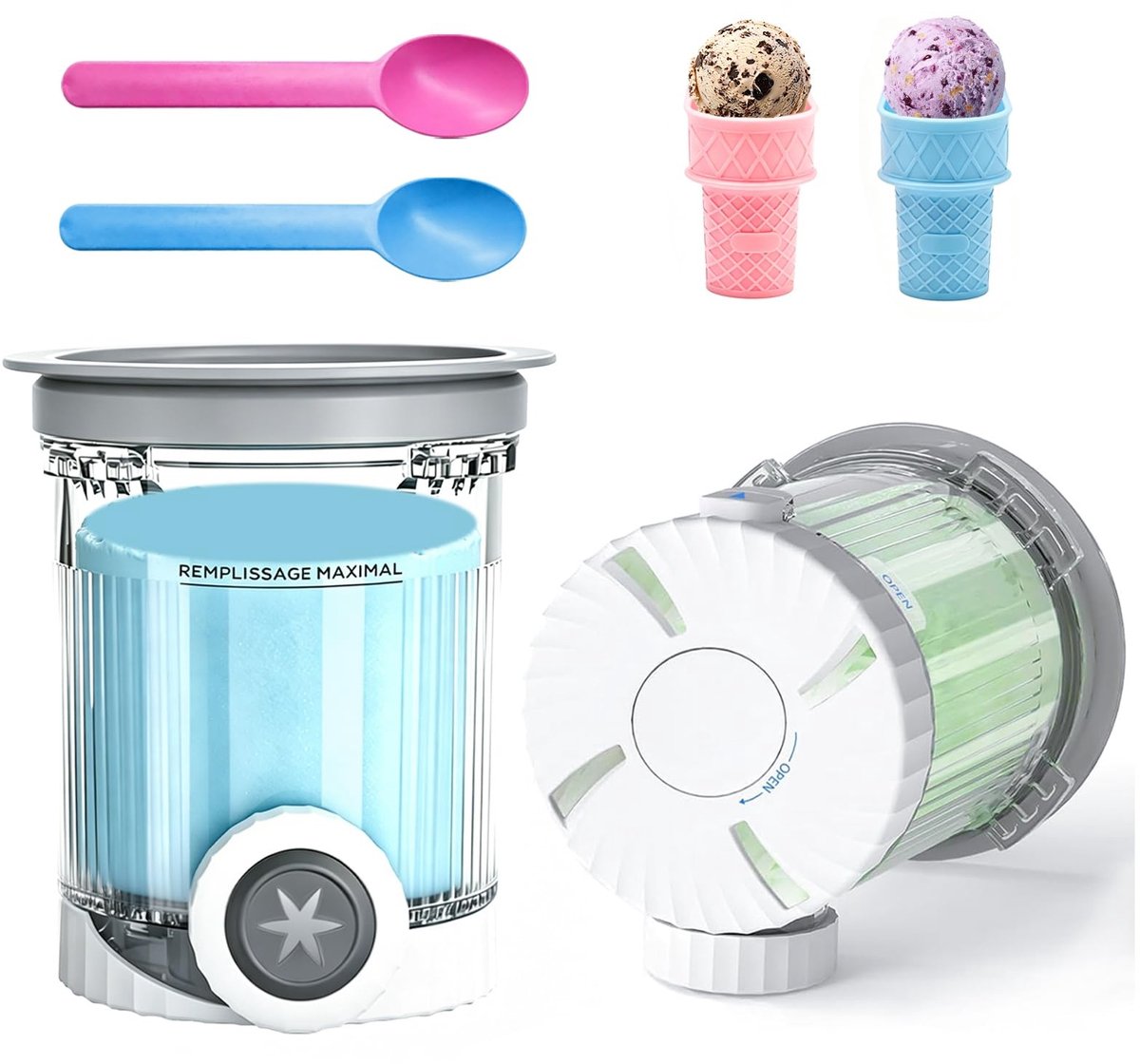 Solidchoice - Set van 2 Containers voor IJsmachine met Lepels
