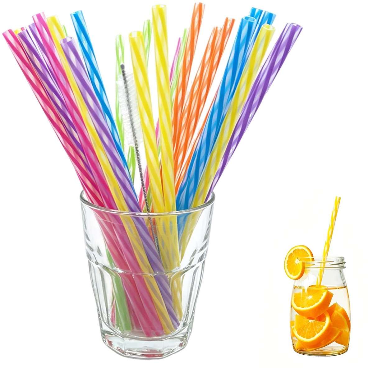 Solidchoice - Set van 30 Herbruikbare Plastic Rietjes met Schoonmaakborstel