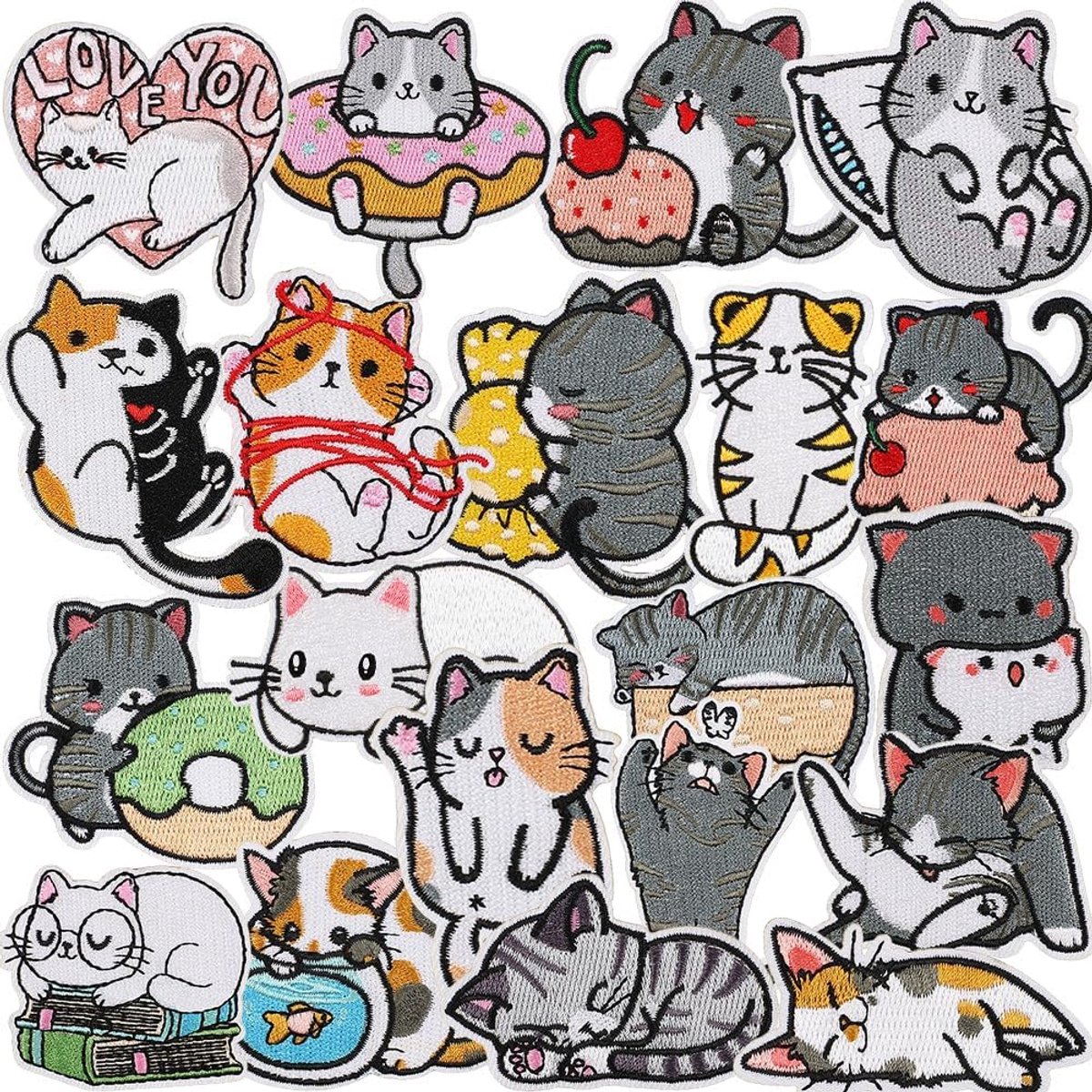 kittenpatches 20 stuks - opstrijkplaatjes - verschillende kleuren - voor kleding en accessoires - ShopVlot