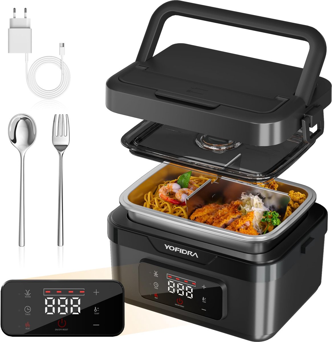 Solidchoice - Elektrische Lunchbox 1.5 L met Batterij en Digitale Weergave