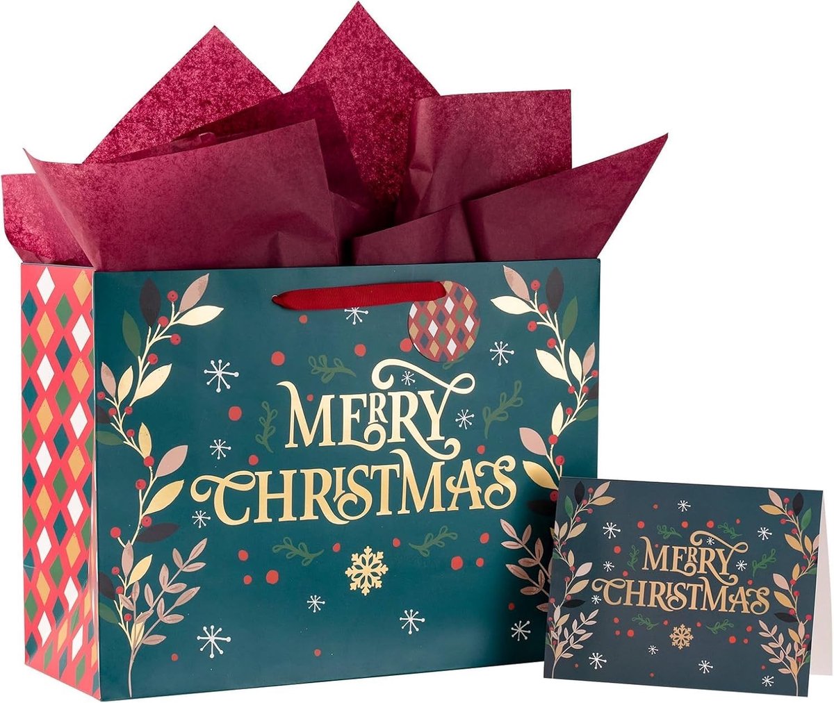 Solidchoice - Set van 4 Grote Kerstcadeauzakjes met Wenskaart