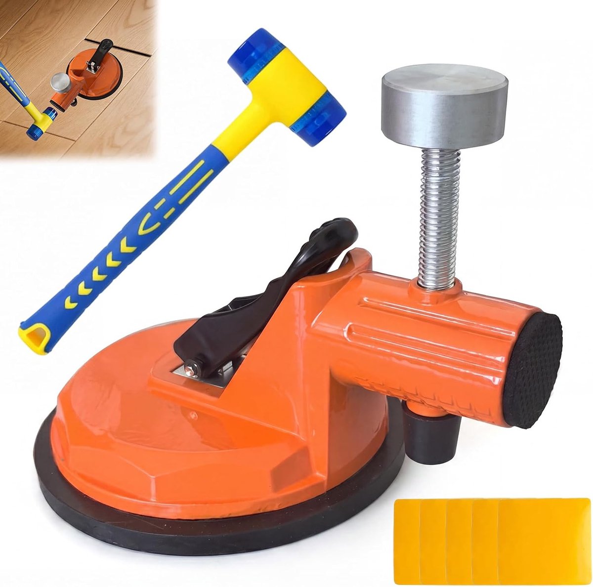Vloerfixatiegereedschap met rubberen hamer - 6 kleefpads - sterke zuignap - voor nauwkeurige voegenreparatie - ShopVlot
