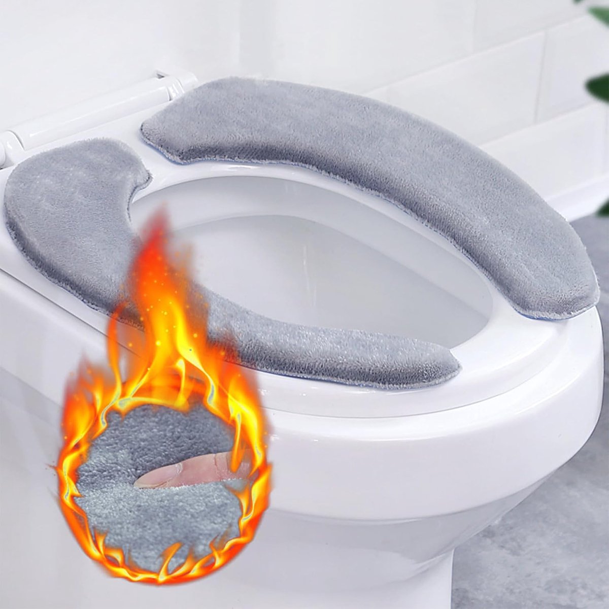 Toiletzitting Kussen Universeel - Grijs Wasbaar Pluche - Dikke Antibacteriële Toiletdeksel Cover - ShopVlot