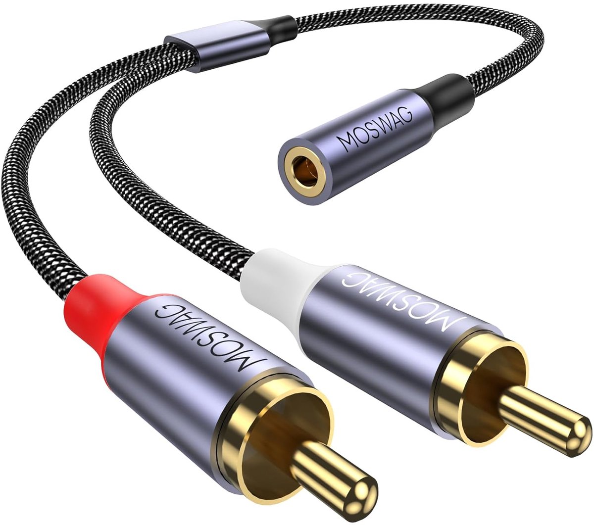 MOSWAG 3.5mm Stereo Audio Cable to Cinch, 25cm 3.5mm Plug to 2 Strand Gold Plated Stereo Audio Cable for TV - ShopVlot