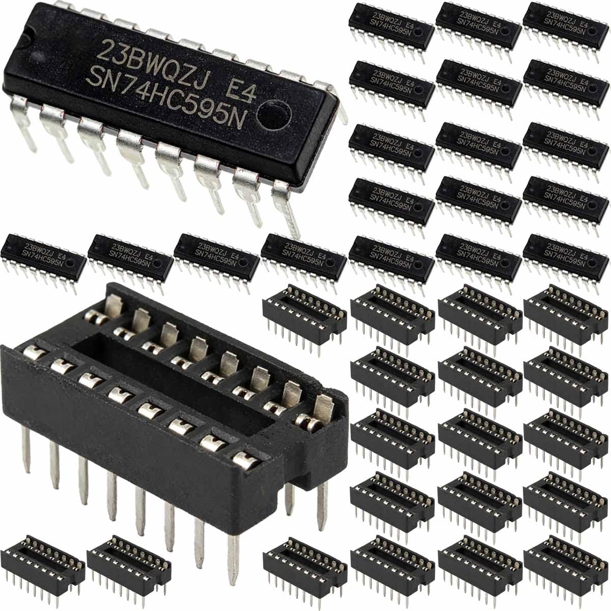 20 stuks SN74HC595N 8-bits offset registers 74HC595 geïntegreerde schakelingen met 3-toestand DIP 16-pins - ShopVlot