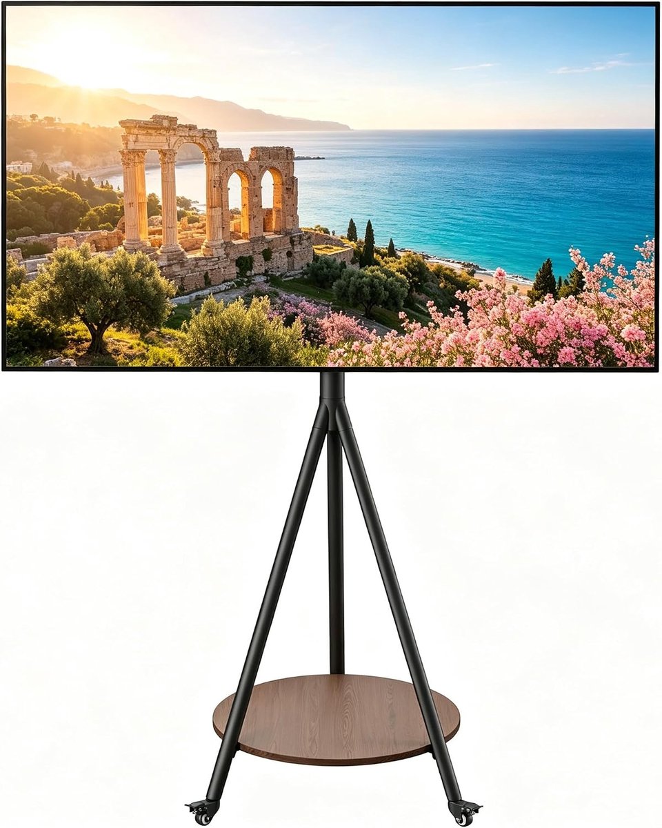 TV-standaard met wielen voor 40-75 inch tv-kast met statief, gewicht max. 50 kg, max. VESA 600 x 400 mm, hout, zwart - ShopVlot