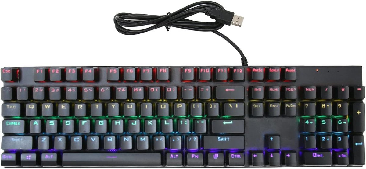 Mechanisch gaming-toetsenbord met 104 toetsen, RGB met blauwe schakelaars, 28 achtergrondverlichtingsmodi, ergonomisch - ShopVlot