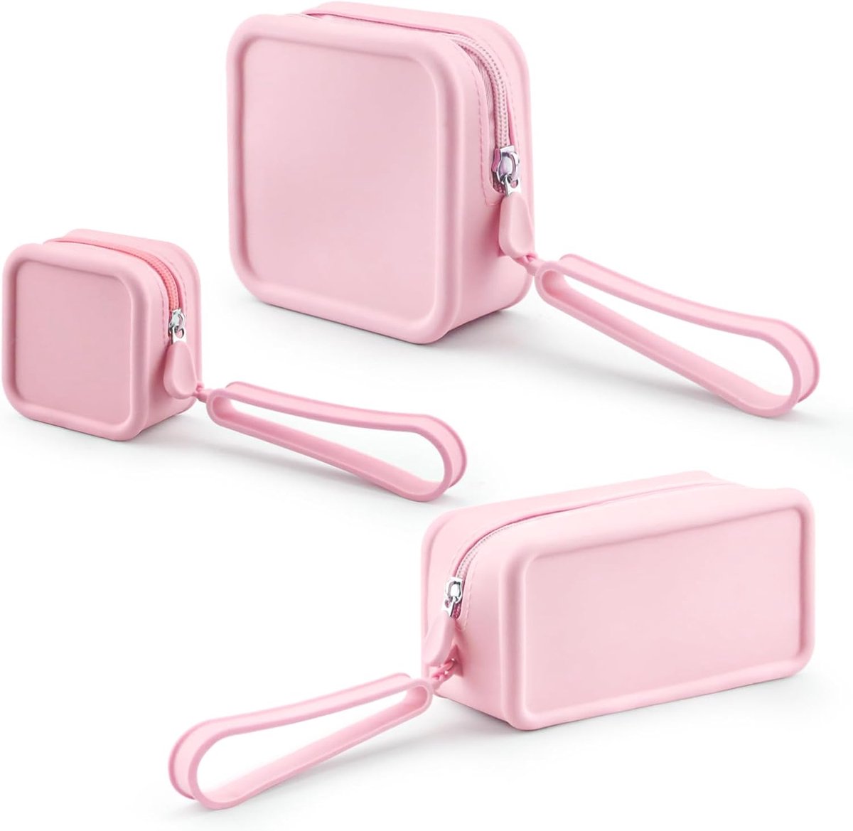 Set of 3 Silicone Makeup Bag, Soft Waterproof Travel Makeup Bag Makeup Organizer Case with Hand Strap, Shatterproof - ShopVlot