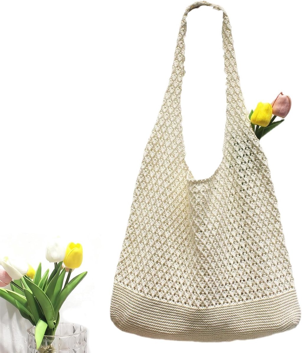 Beach Bag Women Beach Bag Crochet Bag Summer Braided Bag Boho Crochet Bag Mesh Crochet Handbag Shoulder Bag Knitted - ShopVlot